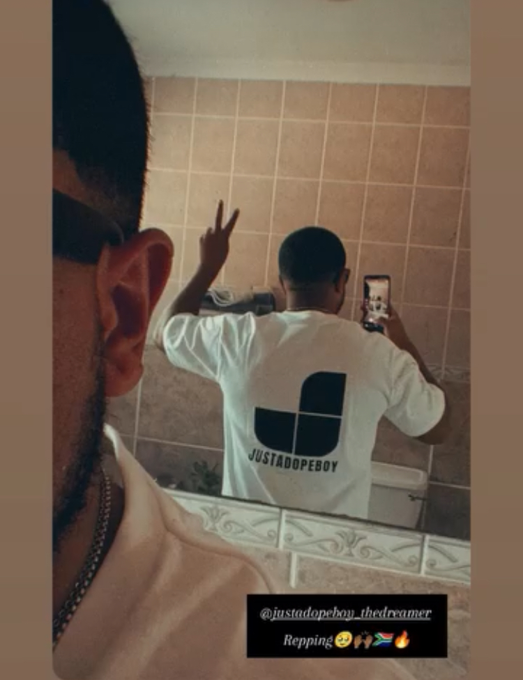 Customer repping JUSTADOPEBOY